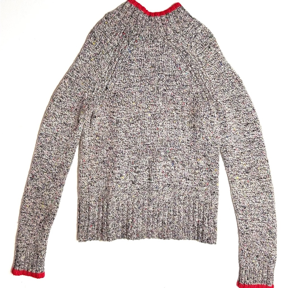 Rachel Zoe Marled Mock Neck Long Sleeve Knit Sweater with Red Wool Trim Sz M